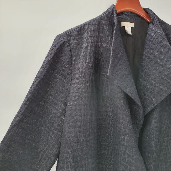 Chicos Jacquard Jacket Womens XL Smoke Gray Textured Long Line Open Front Draped - Picture 5 of 14